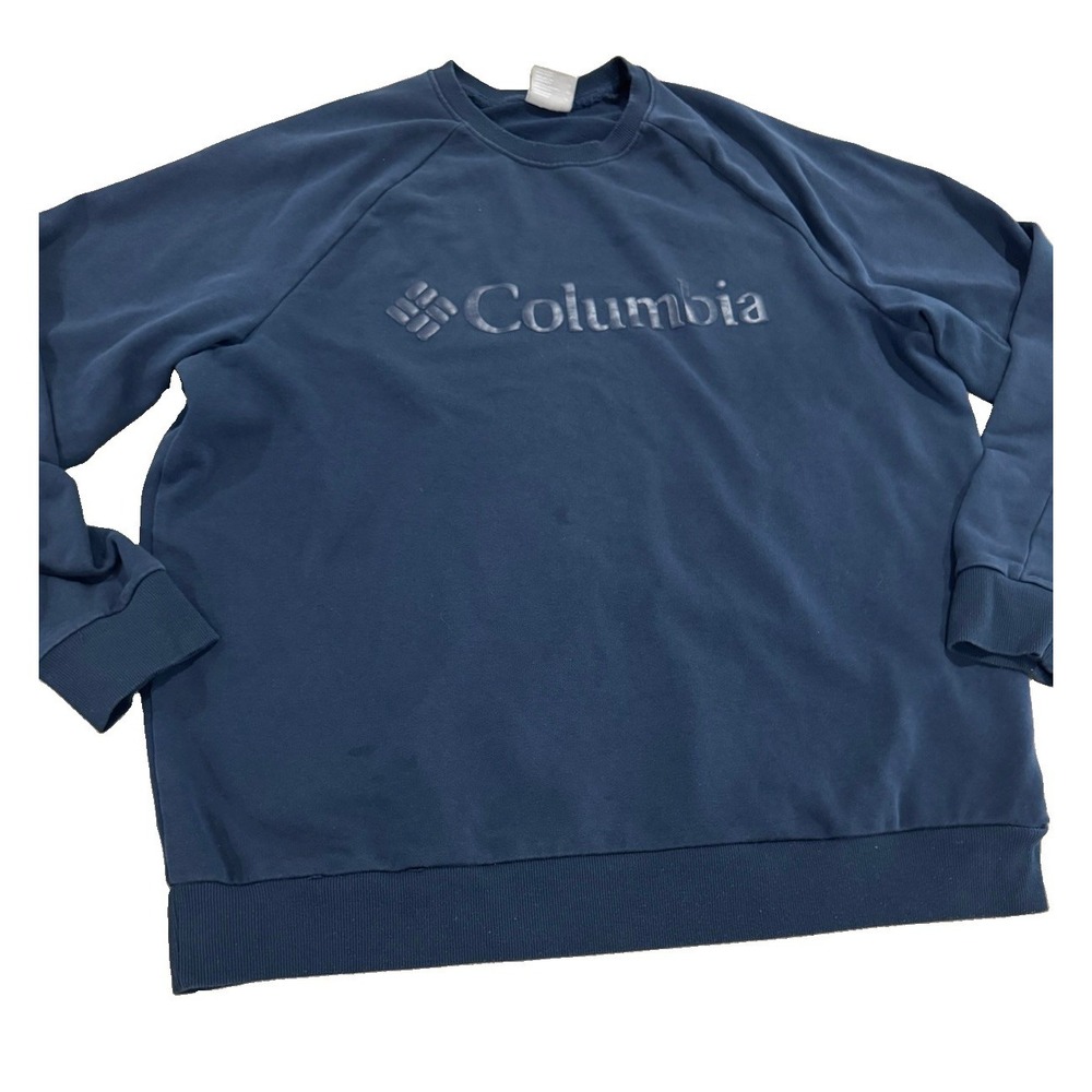Columbia Men's XL Navy Blue Crewneck Sweatshirt Logo Pullover Raglan Outdoor
